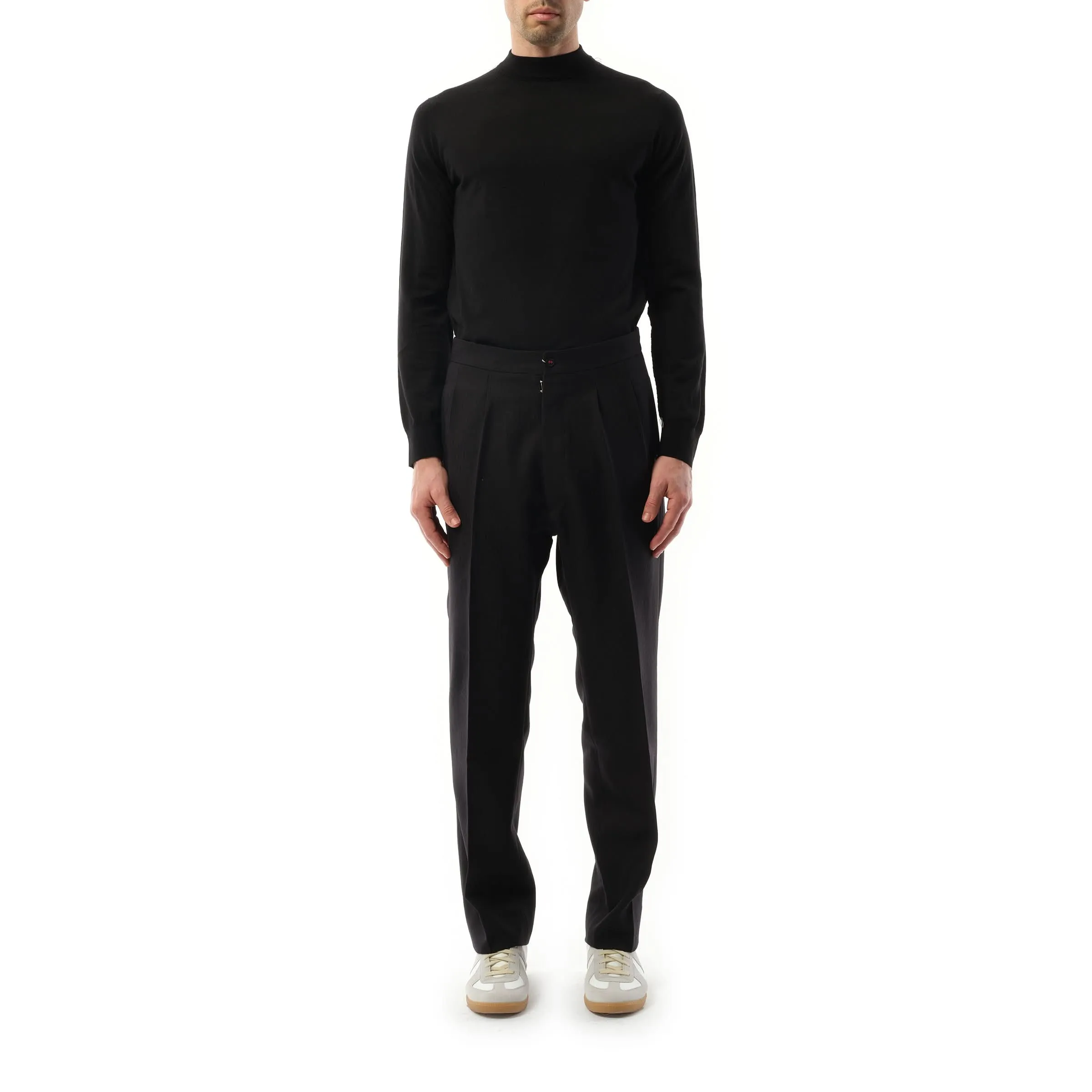 Wool Herringbone Pants in Black