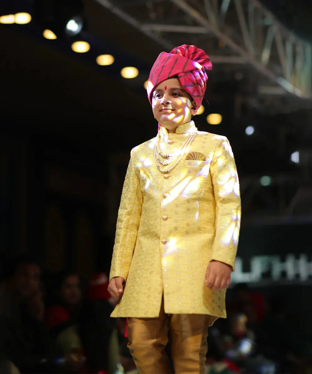 Yellow Jacquard Jodhpuri Suit Set for Wedding for Boys